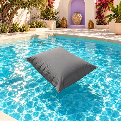 Coussin piscine gris — modèle original, tissu uni, piscine de riad