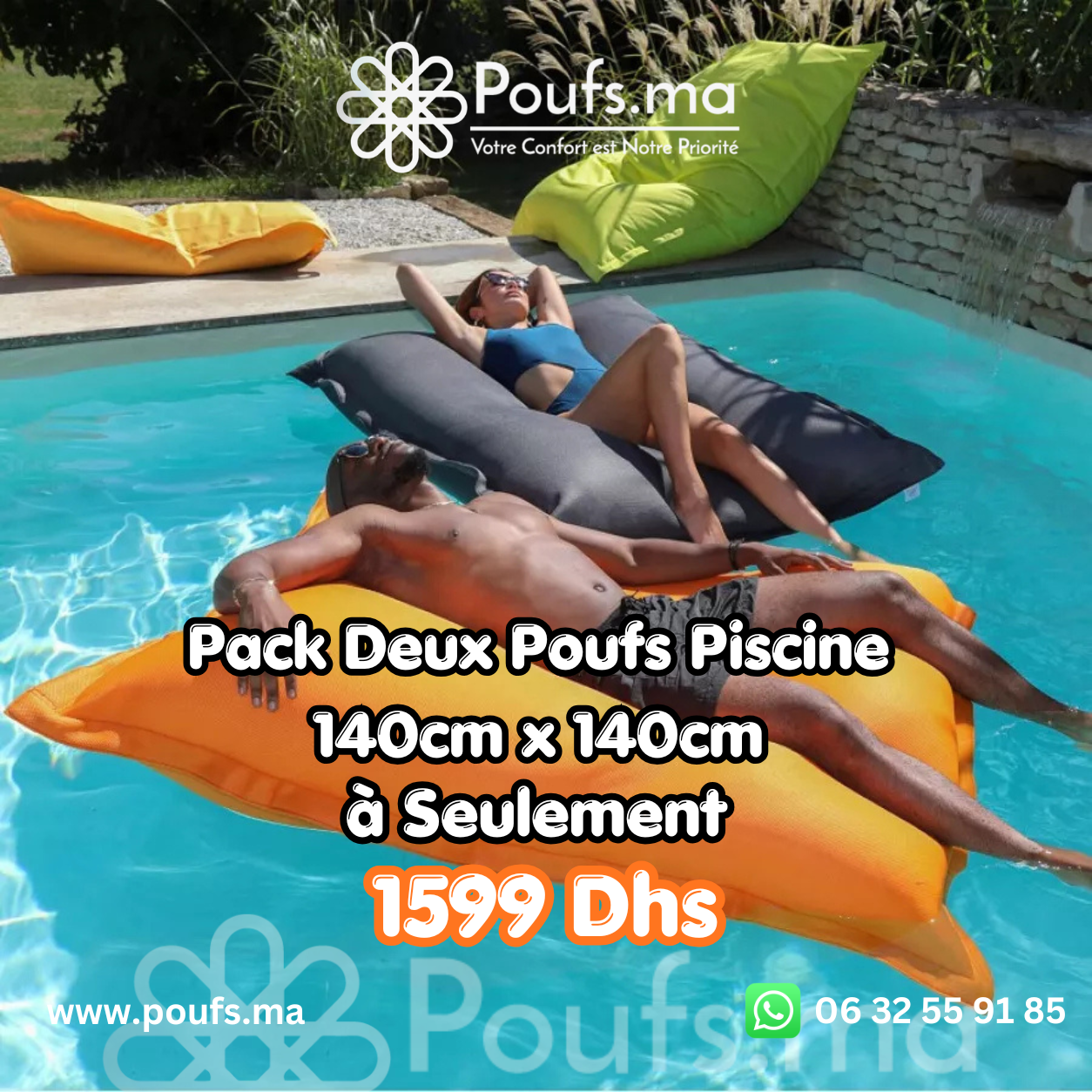 PACK 2 Poufs Piscine 140cm x 140cm