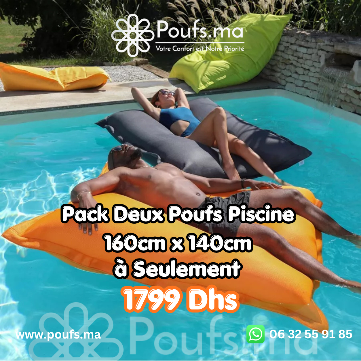 PACK 2 Poufs Piscine 160cm x 140cm