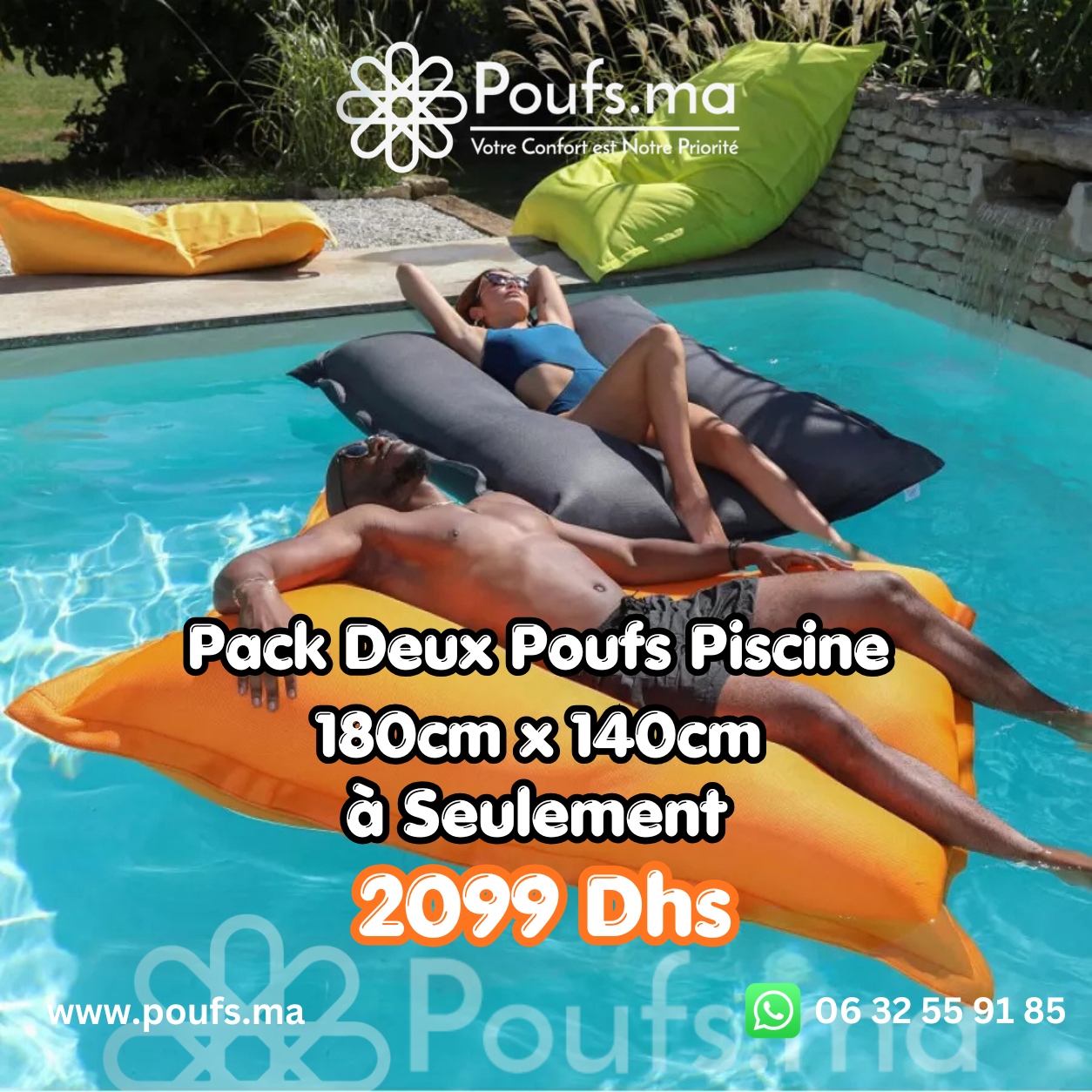 PACK 2 Poufs Piscine 180cm x 140cm