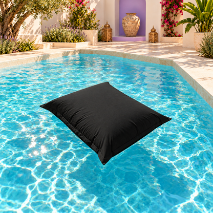 Coussin piscine noir — modèle original, tissu uni, piscine de riad