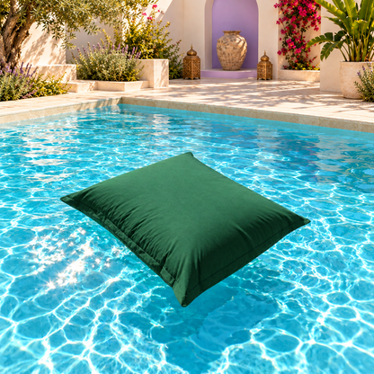 Coussin piscine vert — modèle original, tissu uni, piscine de riad