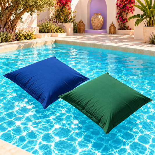Pack de deux coussins piscine 140 — vue complète, cadrage carré, tissu uni