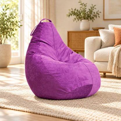 Pouf poire XXL mauve en velours sans étiquette latérale